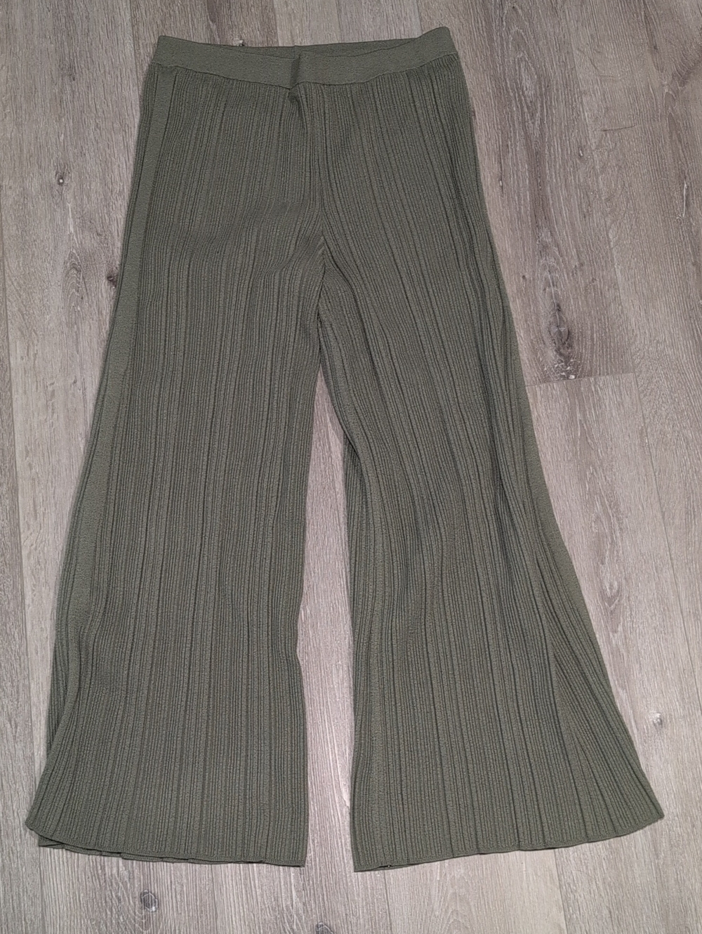 aerie Olive Ribbed Wide-Leg Knit Pants